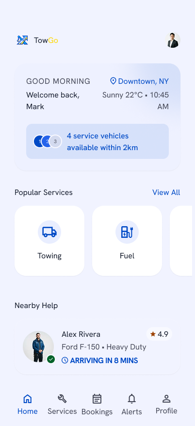 Towing App Screen 1